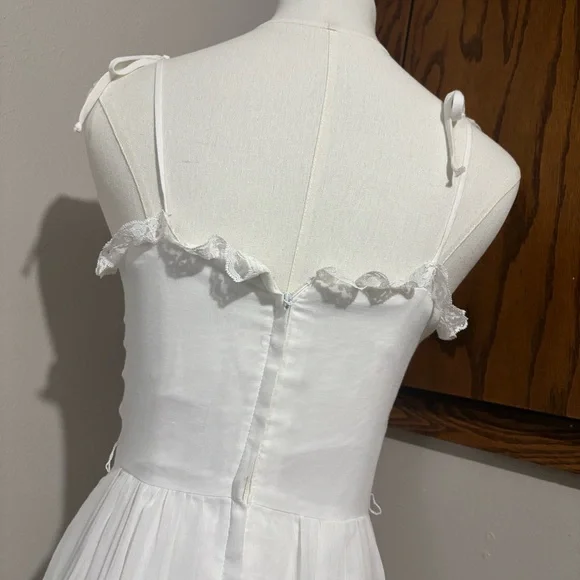 70s Vintage Maxi Slip Dress Embroidered Lace Ruffle Trim Cottage Prairie Size 7 - Picture 6 of 11